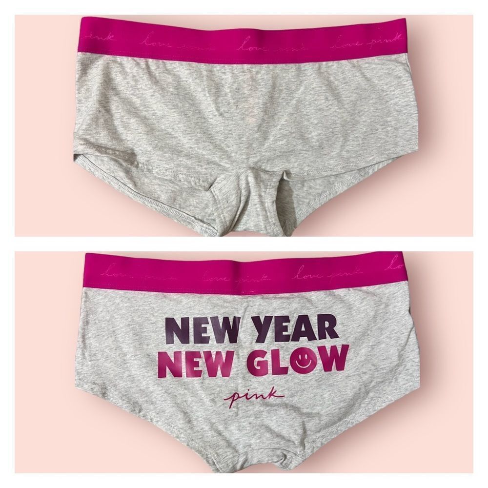 Pink by Victoria’s Secret New Year Pink Gray Panty Sz L